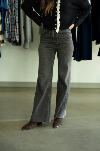 Long, wide leg, black jeans for women
