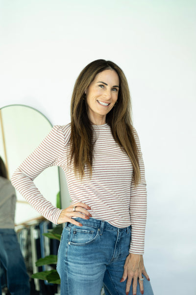 Long Sleeve Directional Inset Stripe Tee