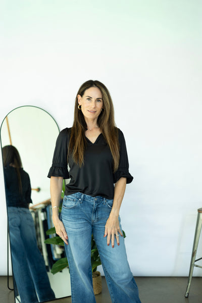 Ruffle Neck Elbow Sleeve Ruma Top