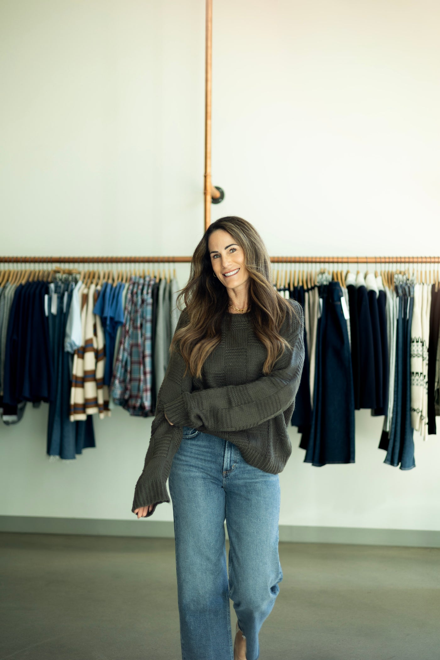 Olive green, textured sweater