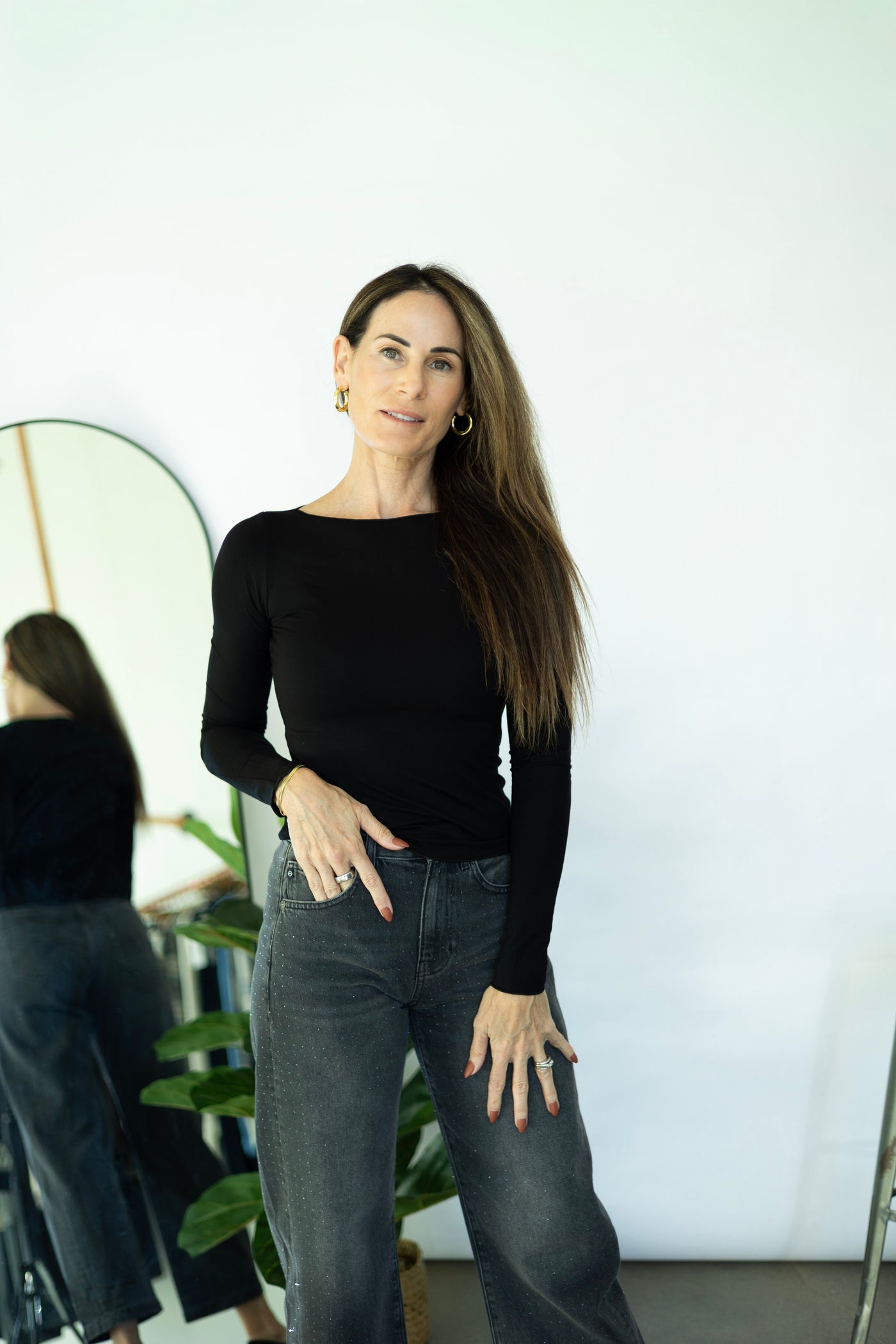 Black, long sleeve, boat neck top