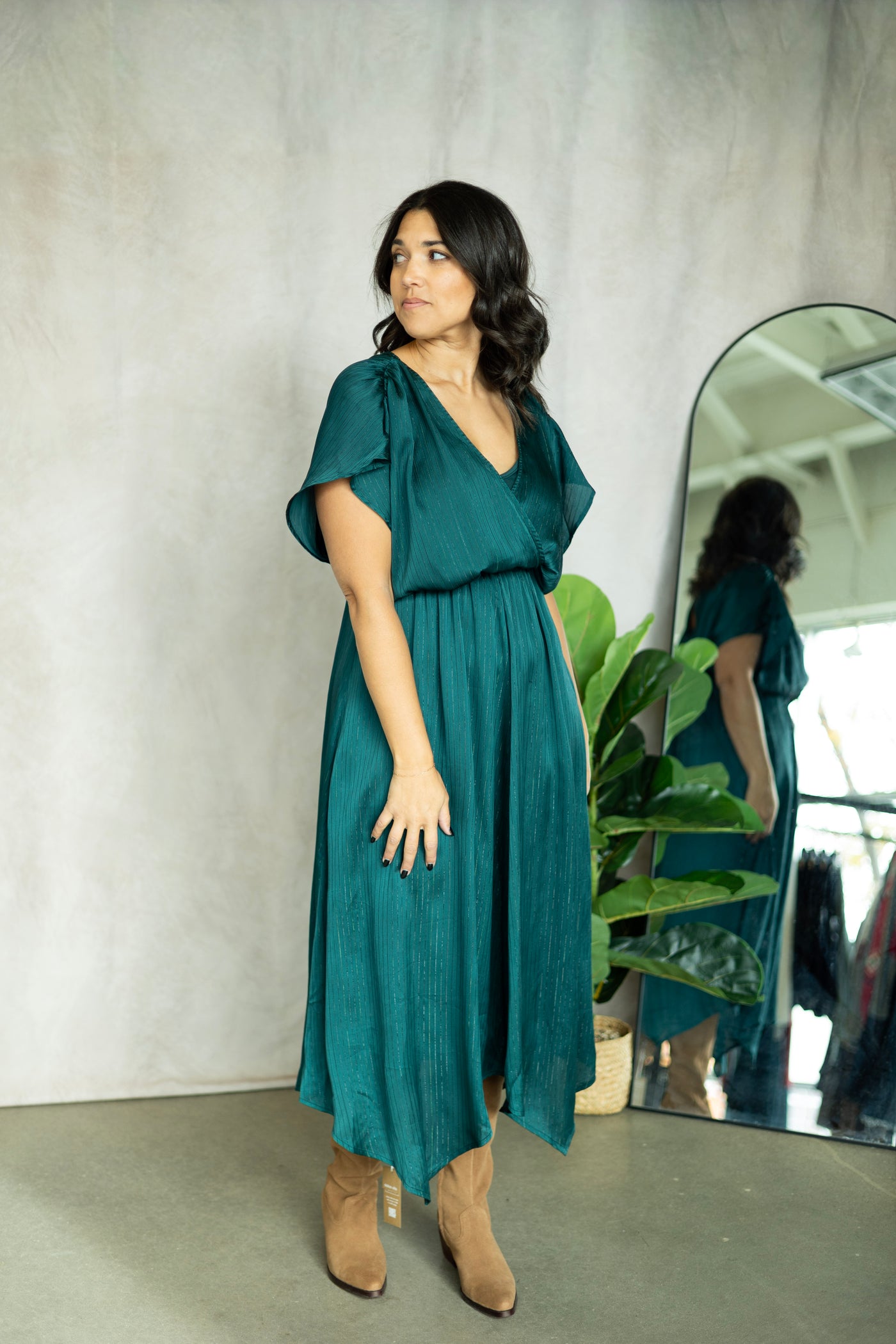 Surplice Handkerchief Midi Dress