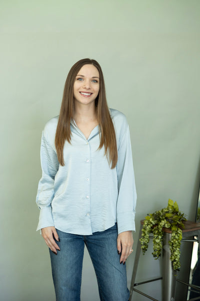 Light blue, satin button up