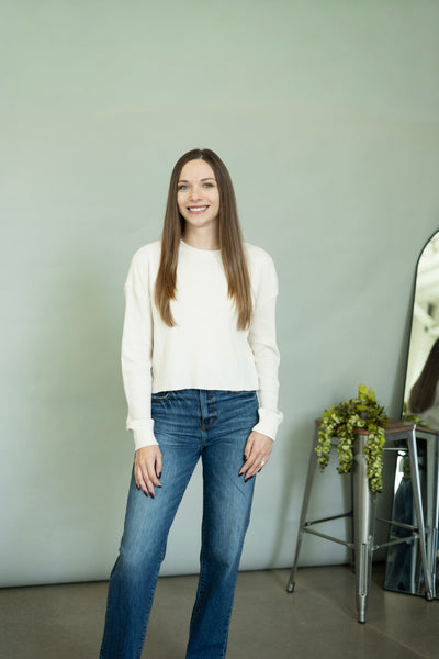 Waffle knit, thermal top for women