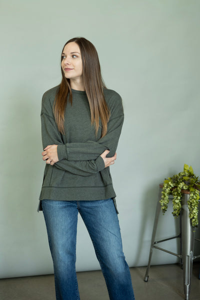 Cozy green long sleeve shirt for women