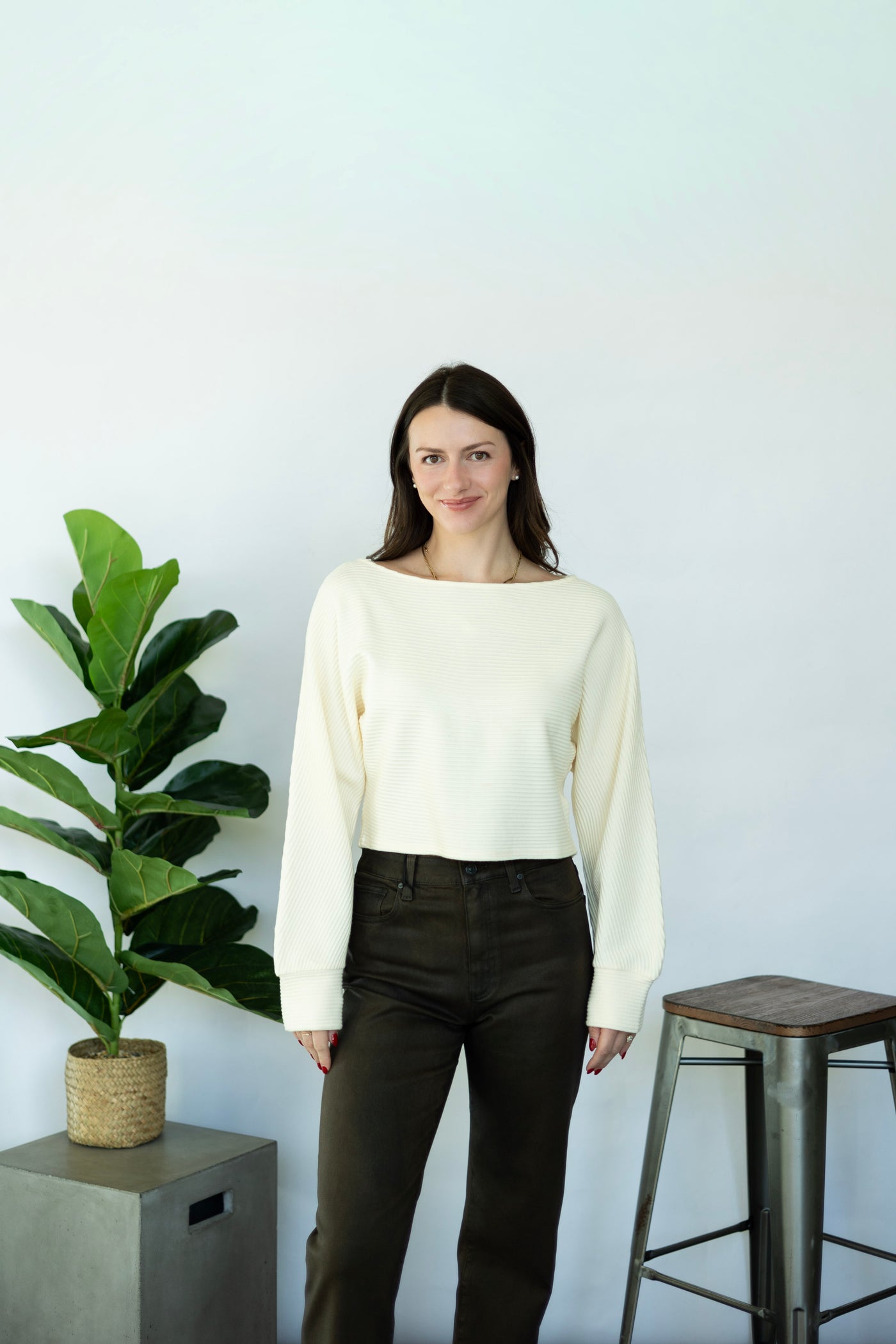 Cream, boat neck sweater