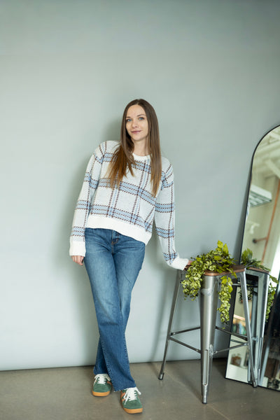 Blue & brown plaid sweater