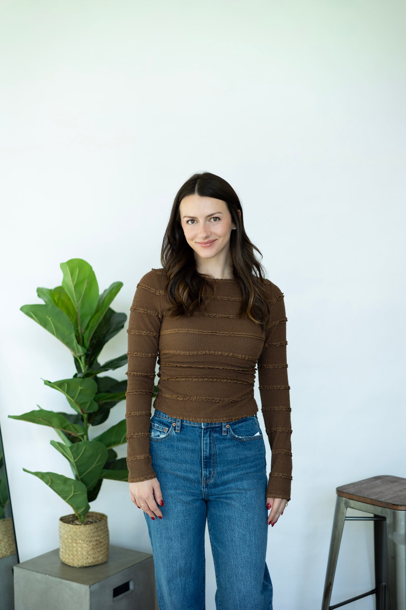 Brown long sleeve with ruffle stripes