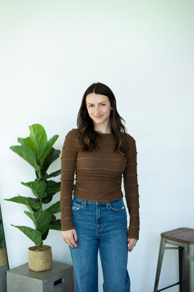 Brown long sleeve with ruffle stripes