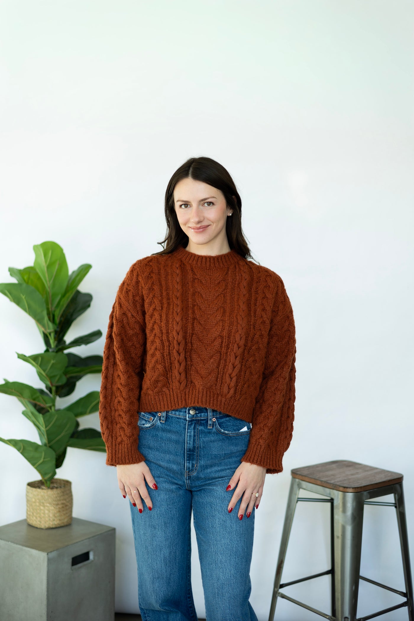 Rust color cable knit sweater