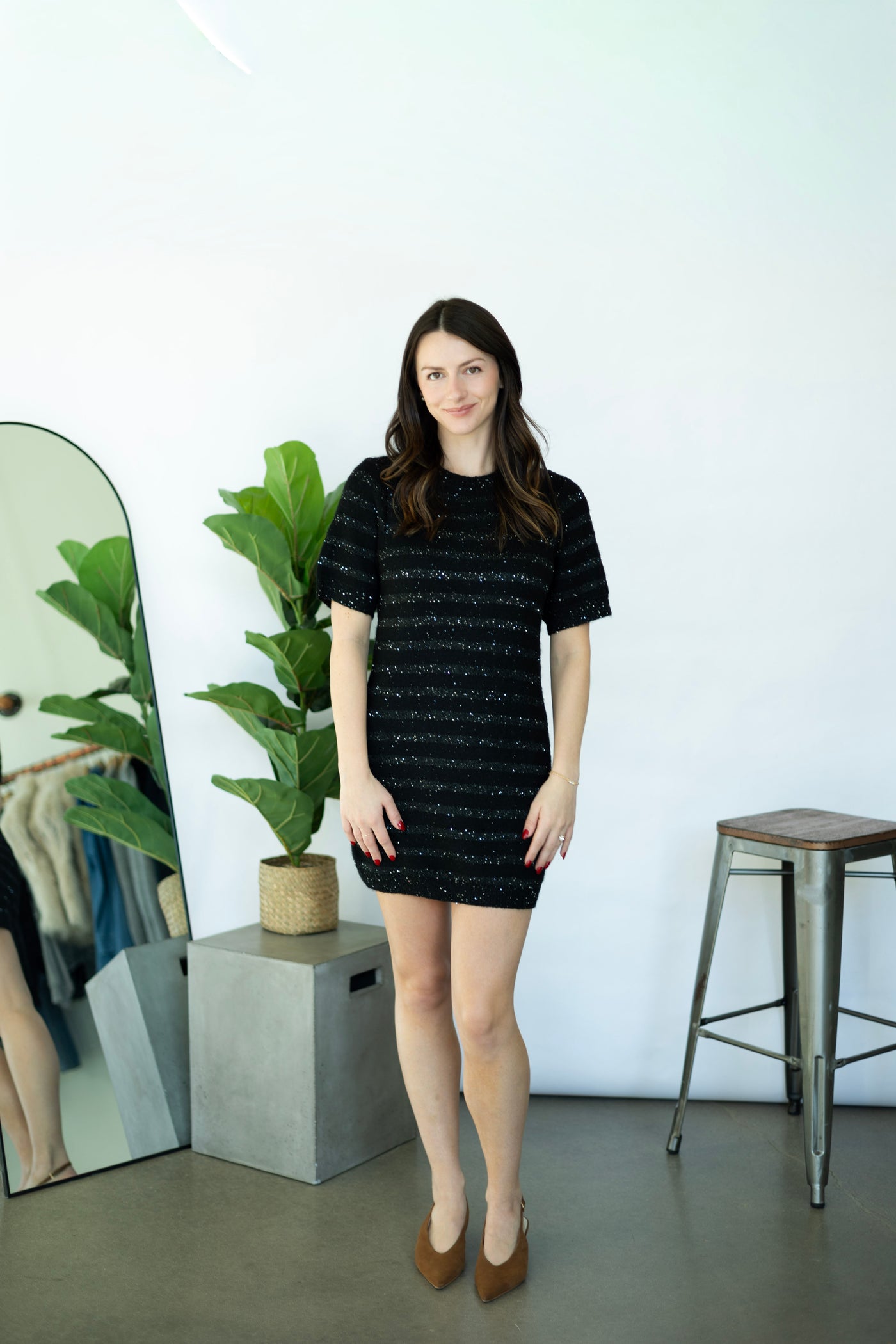 Black, sparkly sweater dress