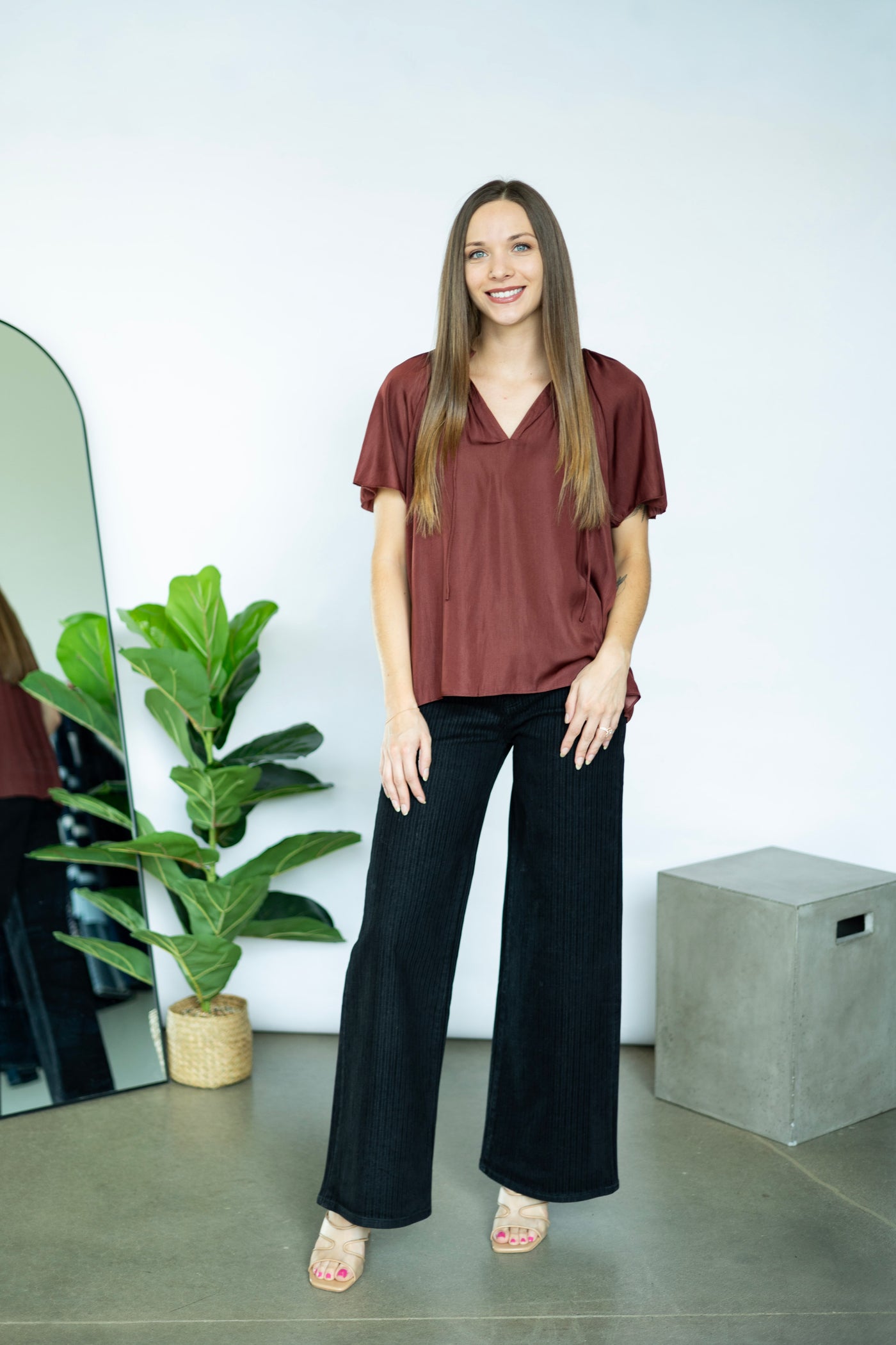 Maroon short sleeve blouse