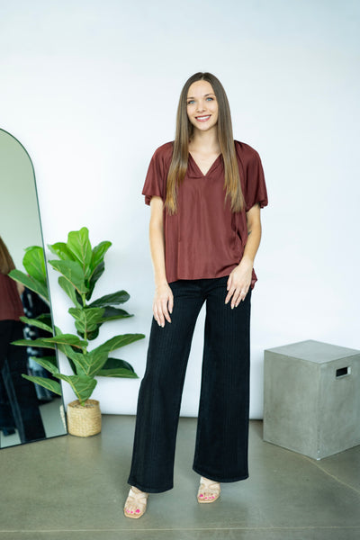 Maroon short sleeve blouse
