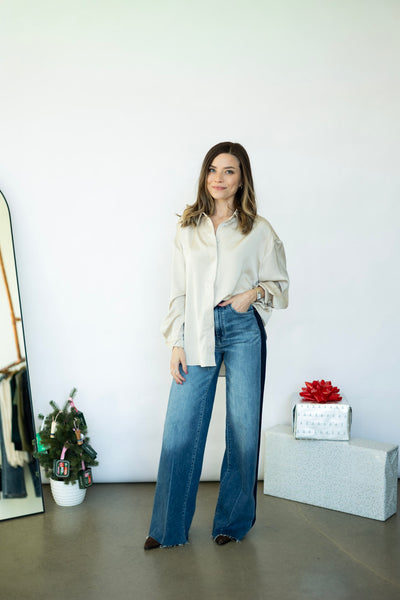 Cream satin blouse for women