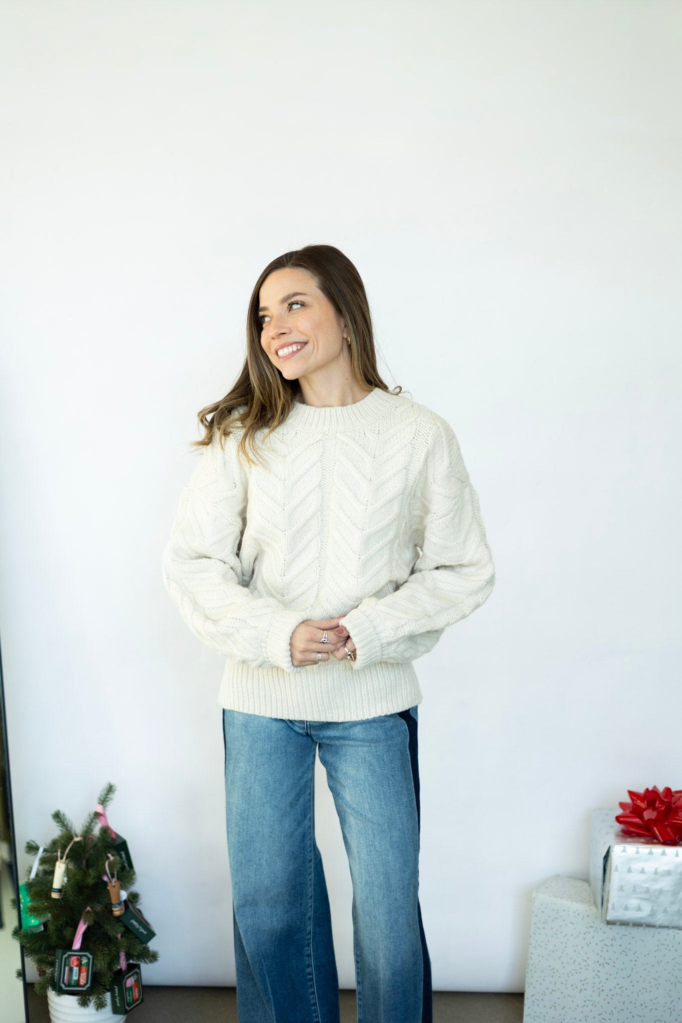 Cream, oversized, cable knit sweater