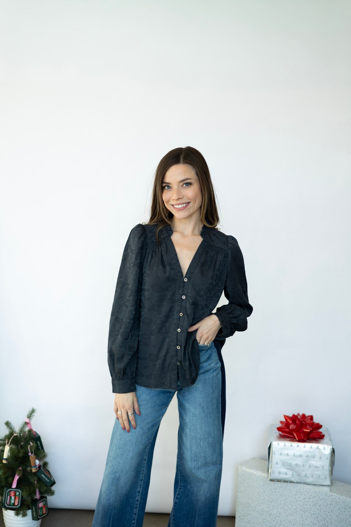 Cheetah print, long sleeve blouse