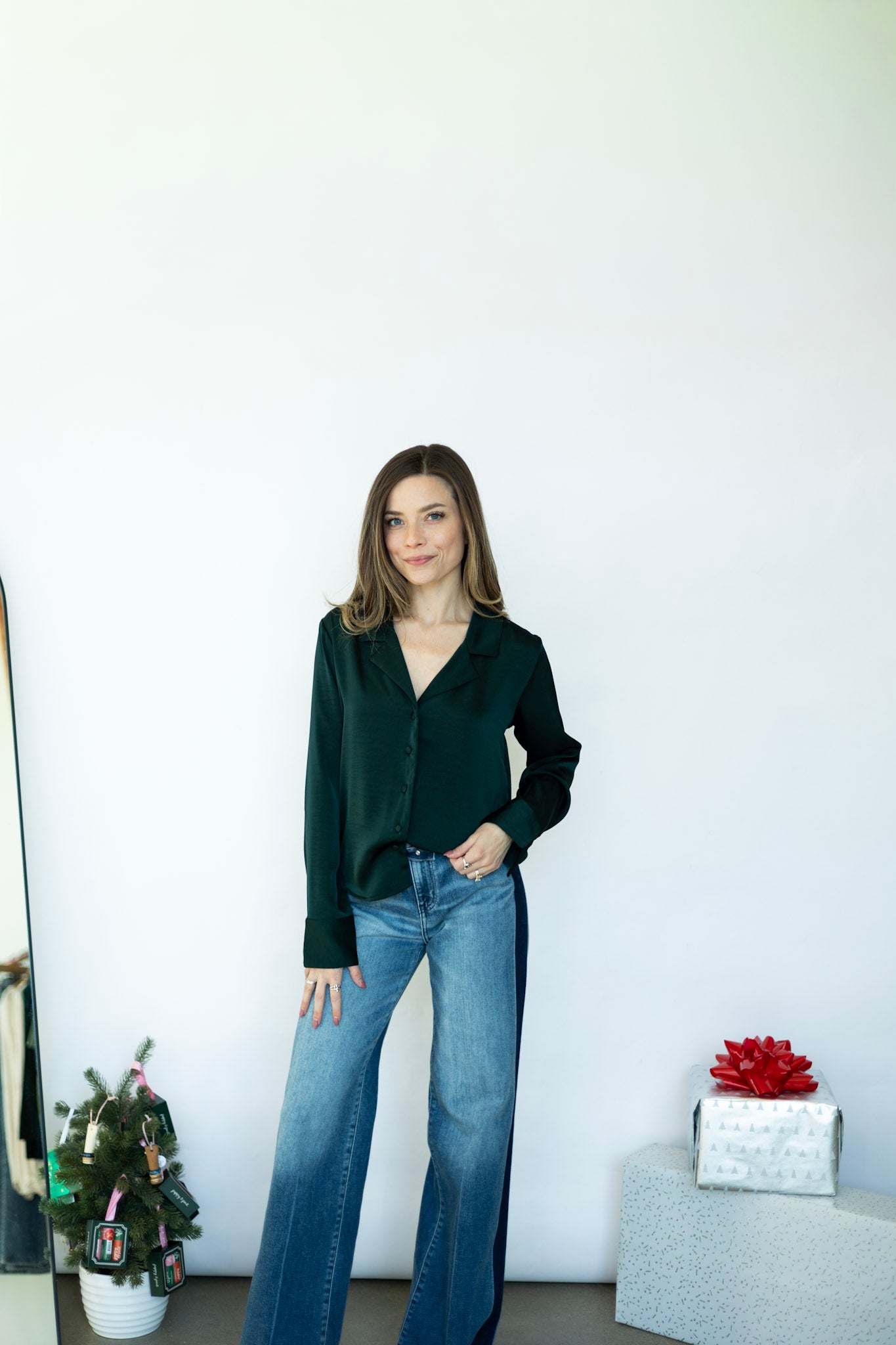 Green button down blouse