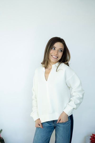 Split neck, ribbed pullover