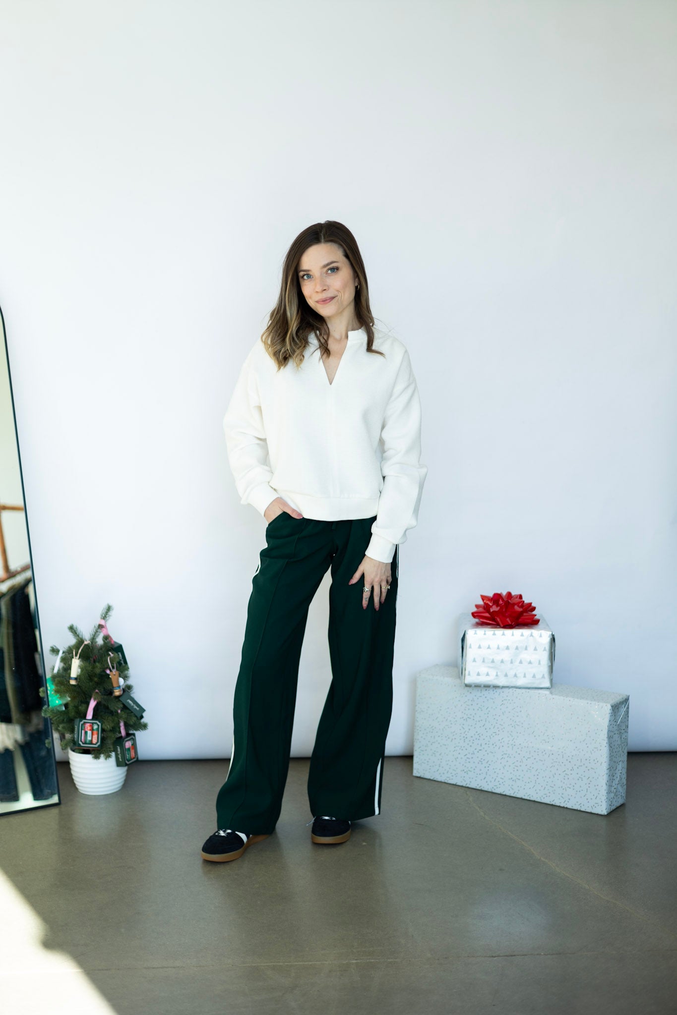 Dark green track pants for women