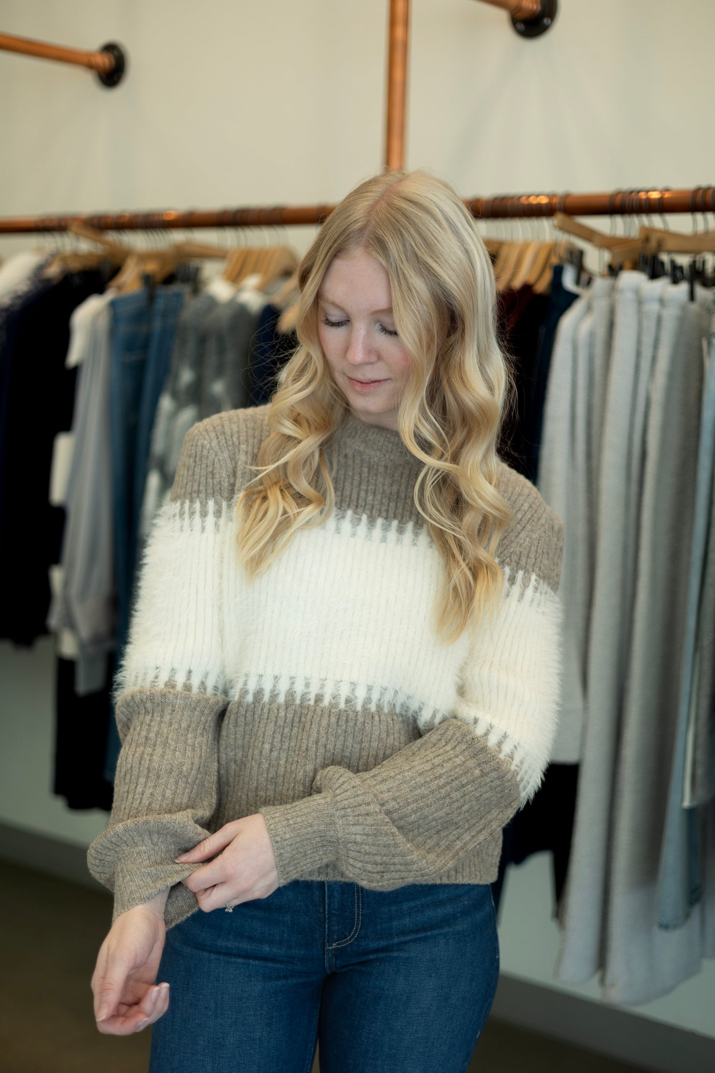 Multi-textured sweater for women