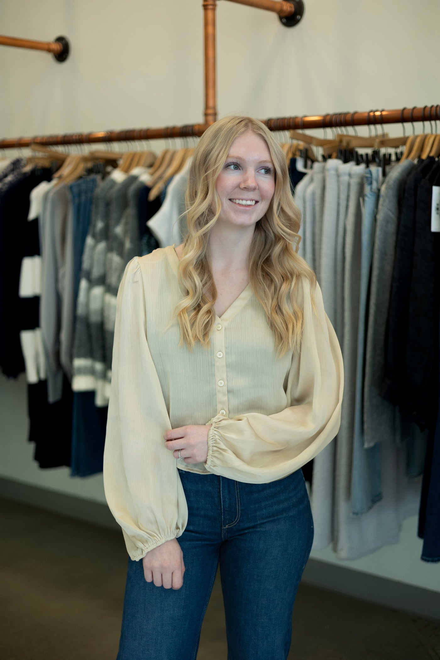 Champagne button down blouse