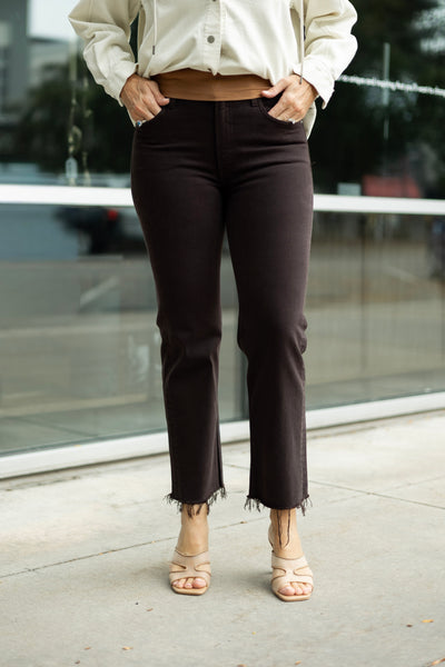 Cropped, straight leg denim (brown)