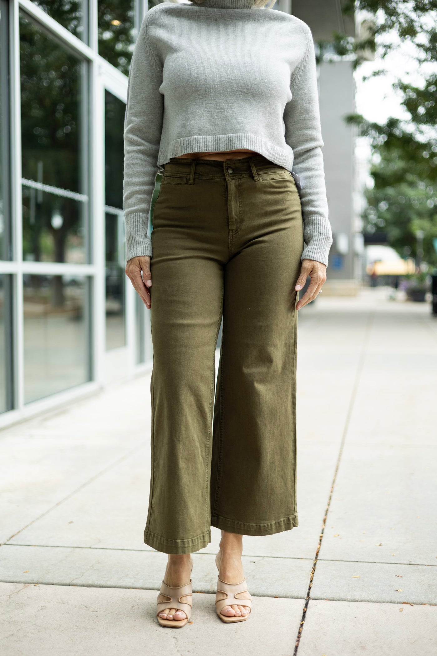 Olive green wide leg pants