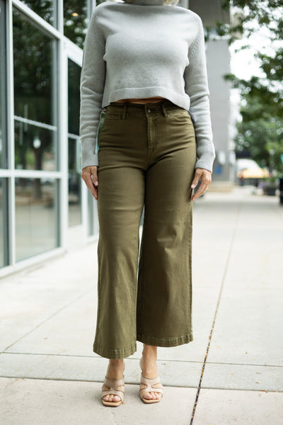 Olive green wide leg pants