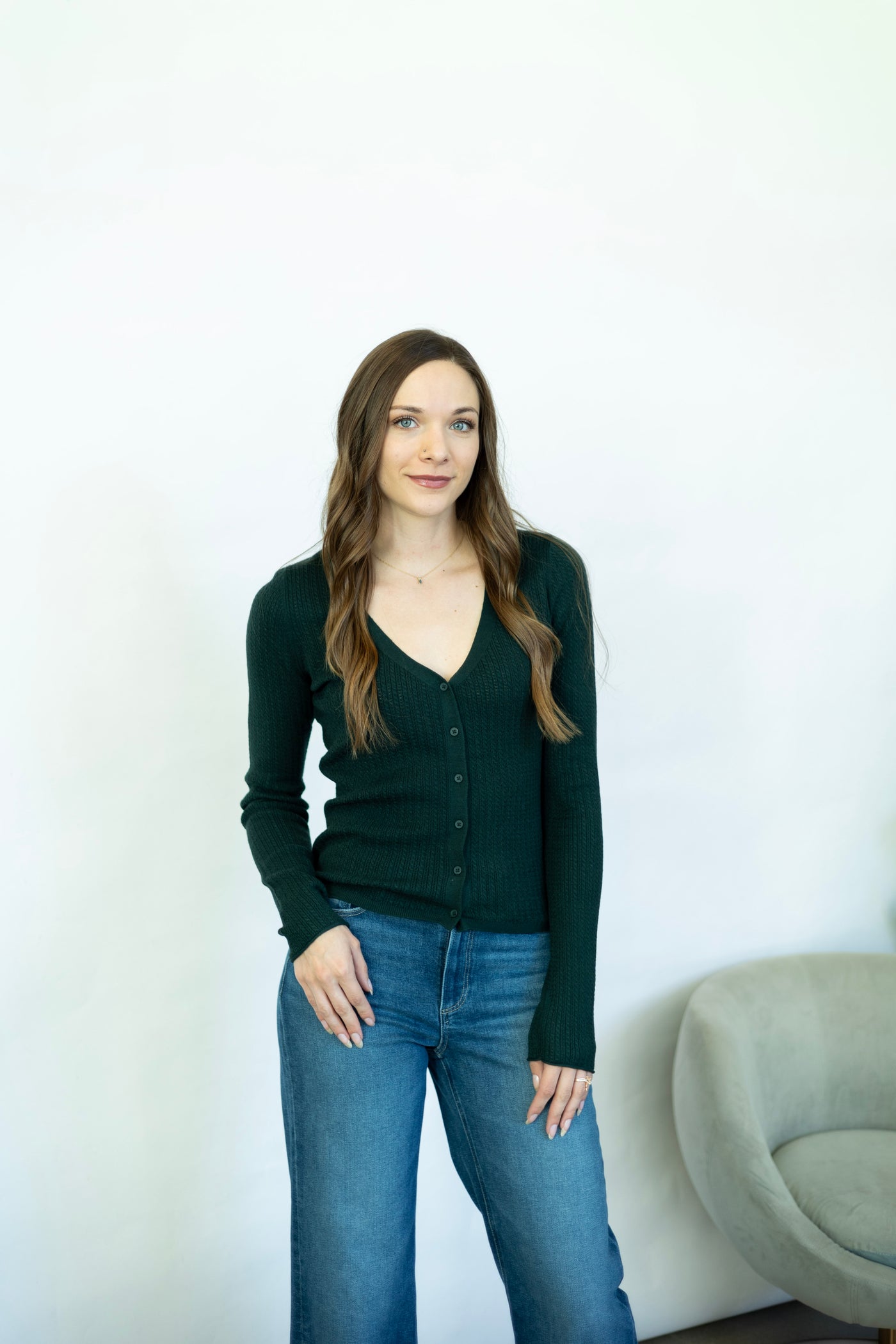 Dark green button down sweater top