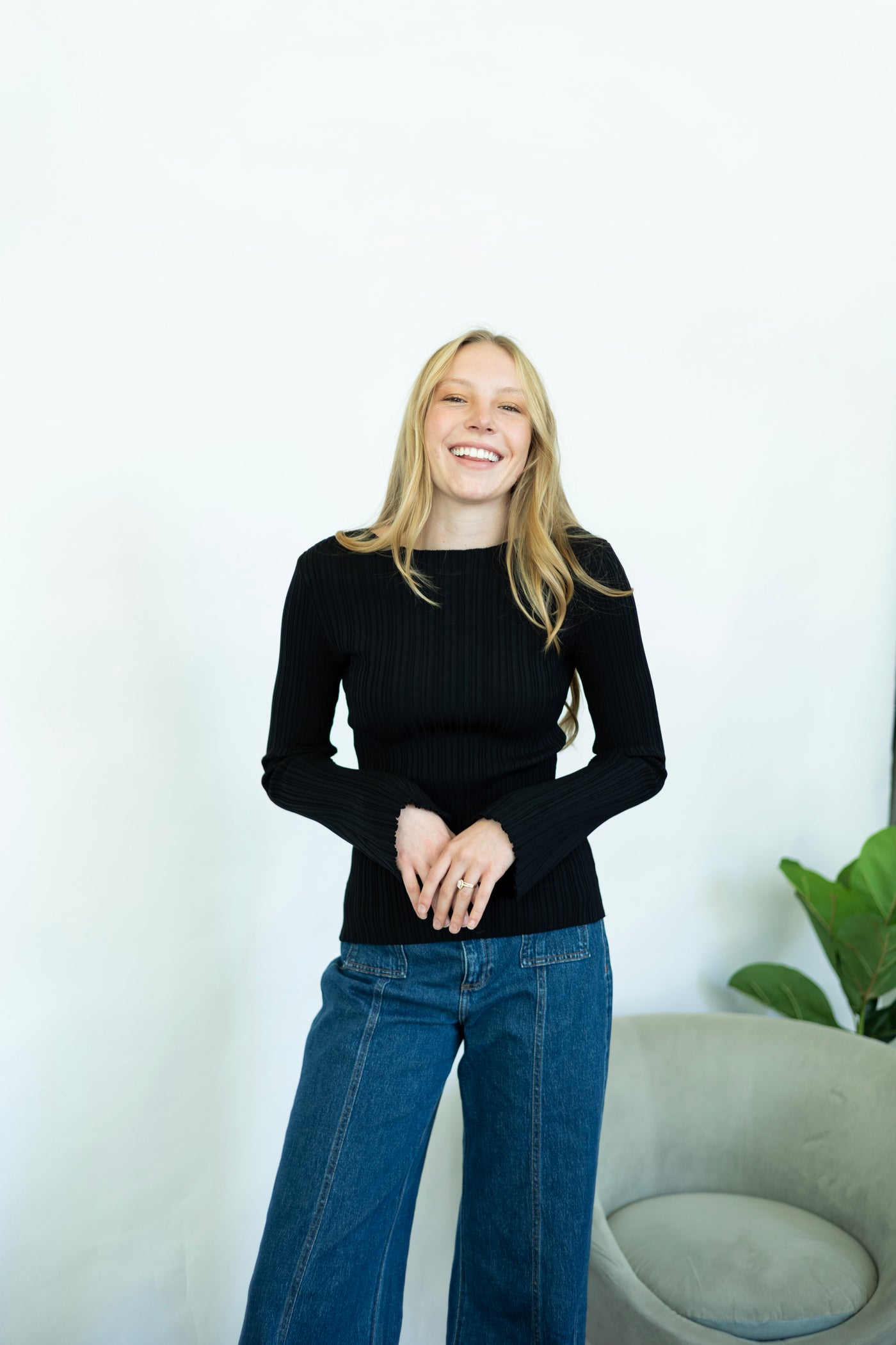 Ribbed black top with flare sleeves