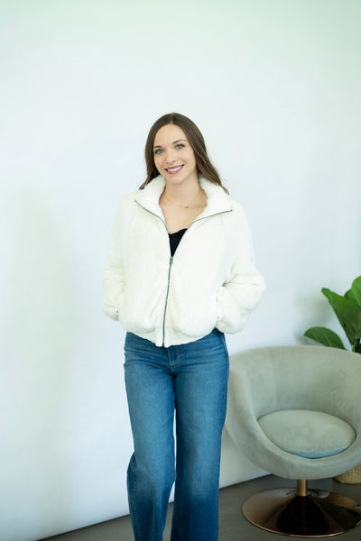 Fuzzy white jacket for women