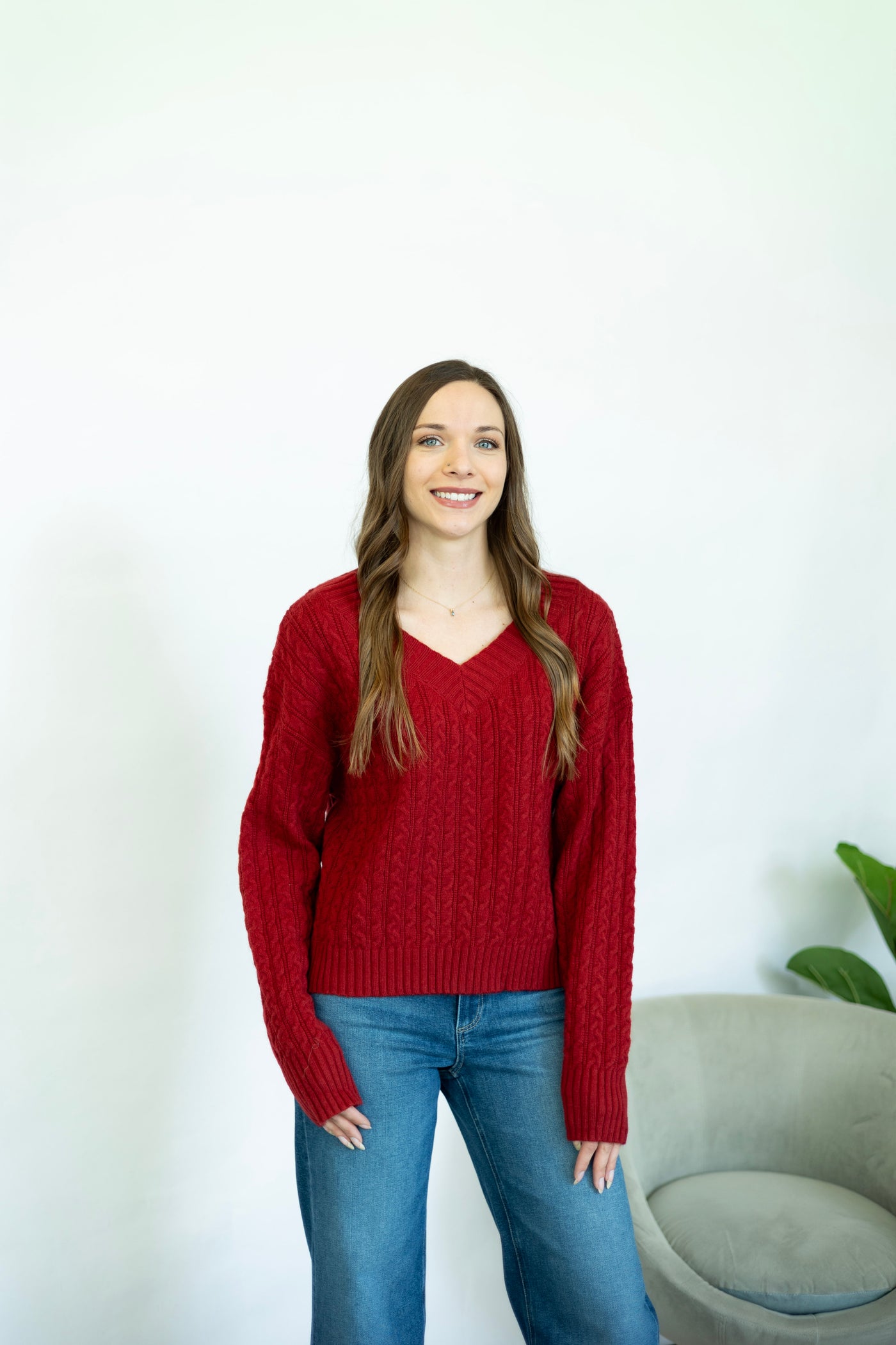 Crimson red v-neck sweater