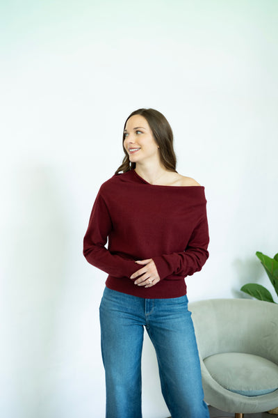 Crimson off the shoulder sweater
