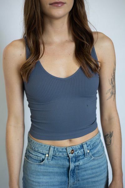 V-Neck Ribbed Crop Top