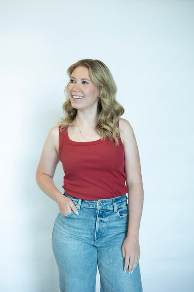 Red ribbed tank top