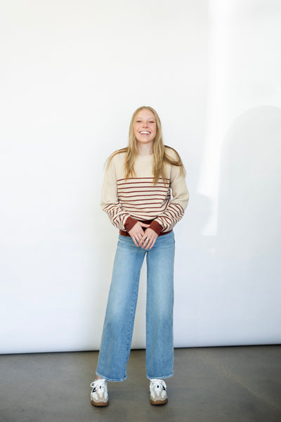 Buttoned Bottom Stripe Sweater