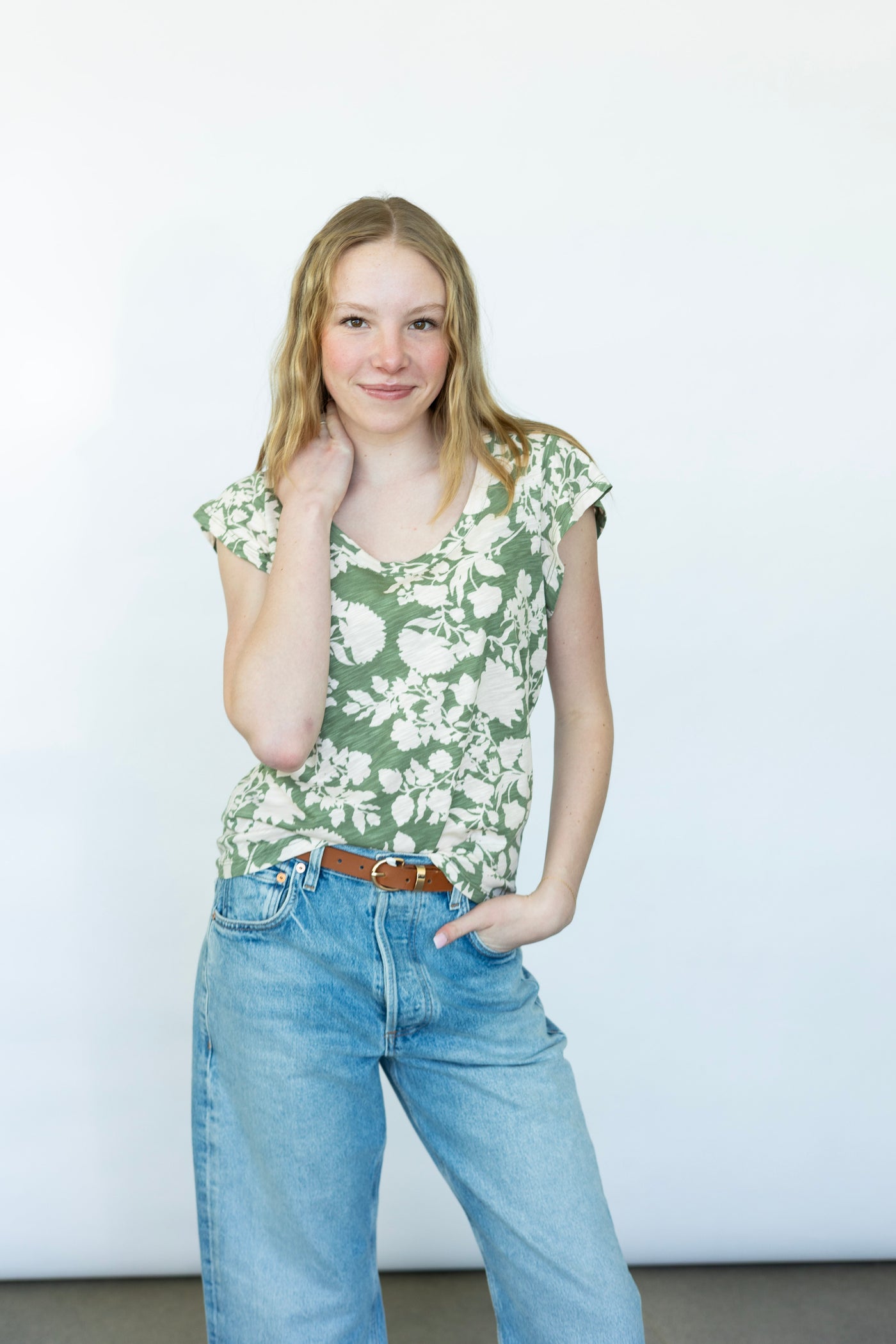 Green floral t-shirt