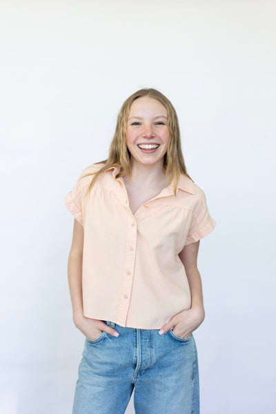 Short sleeve button down for women - pink