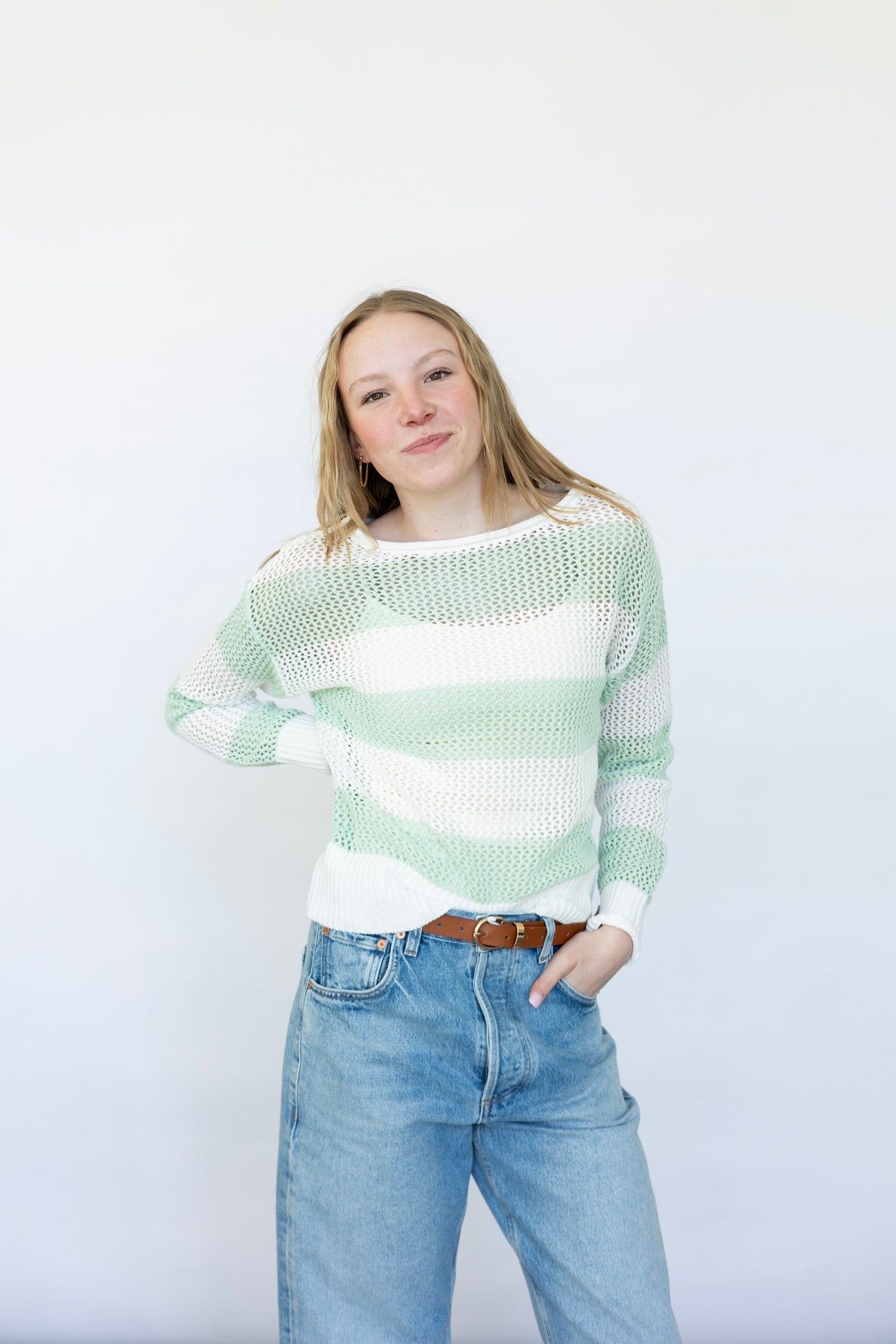 Open knit striped sweater