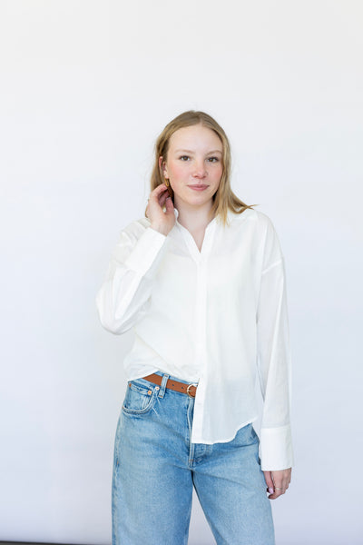 Women's elevated white button down