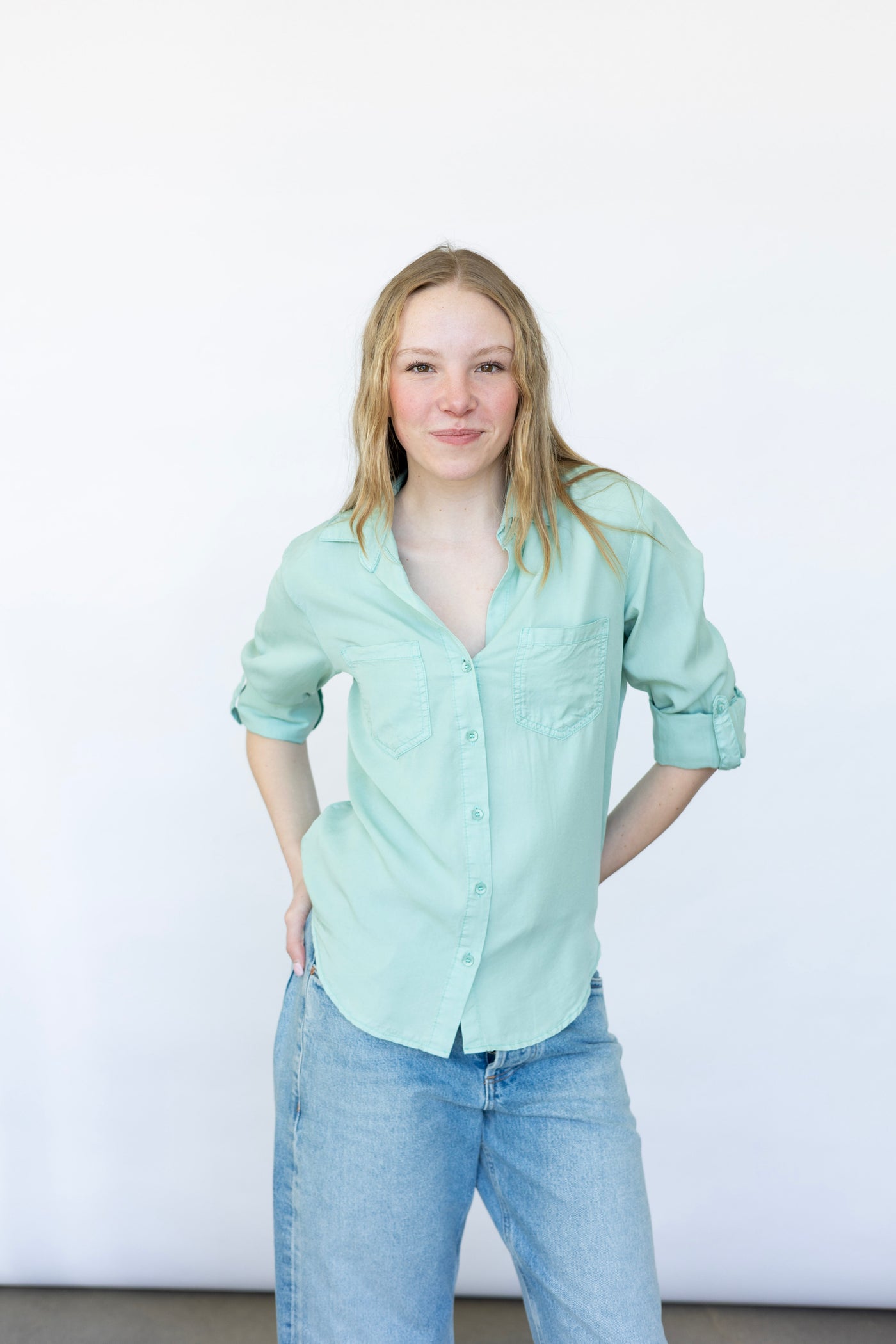 Teal button down womens