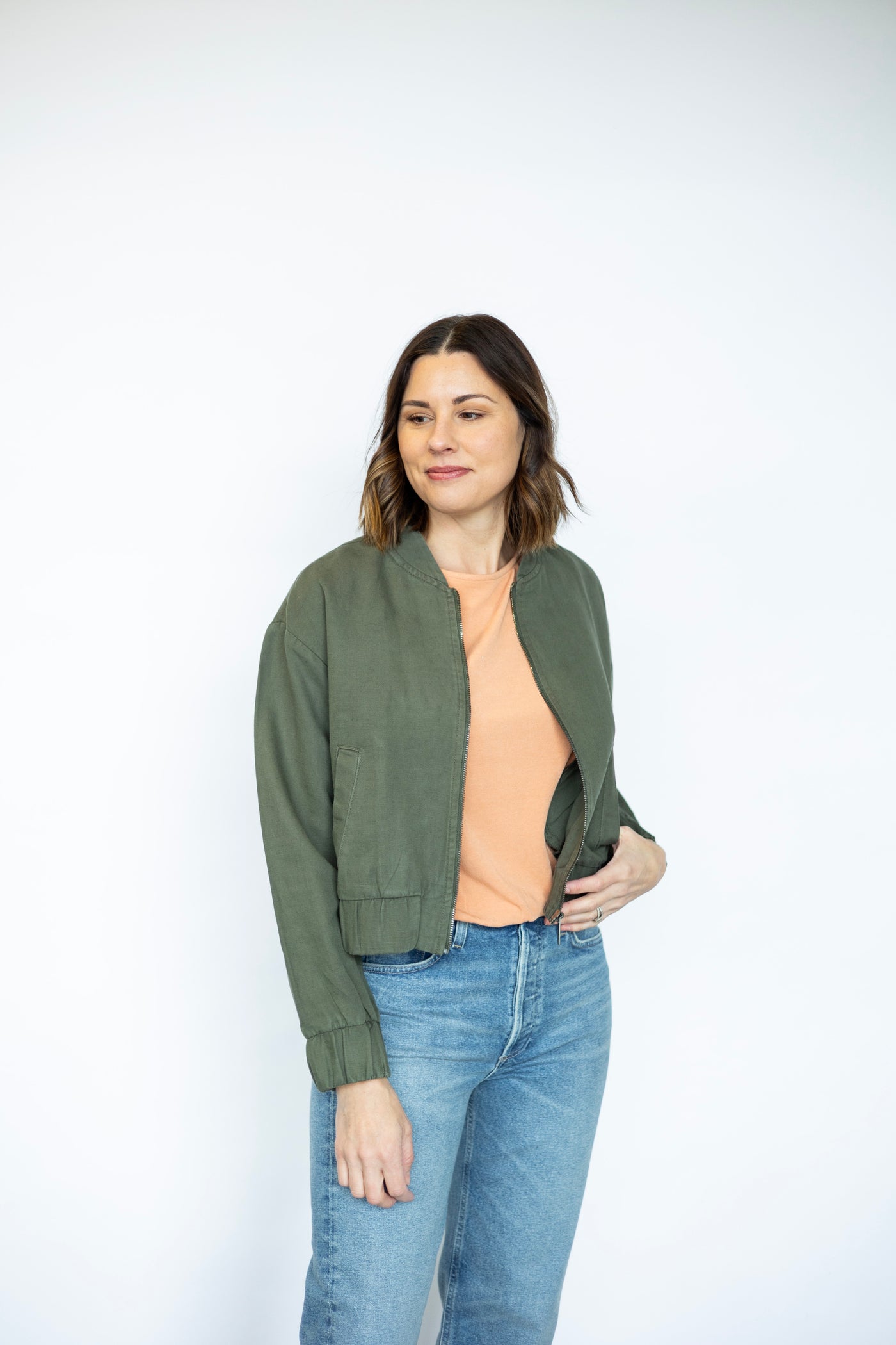 Army green bomber jacket