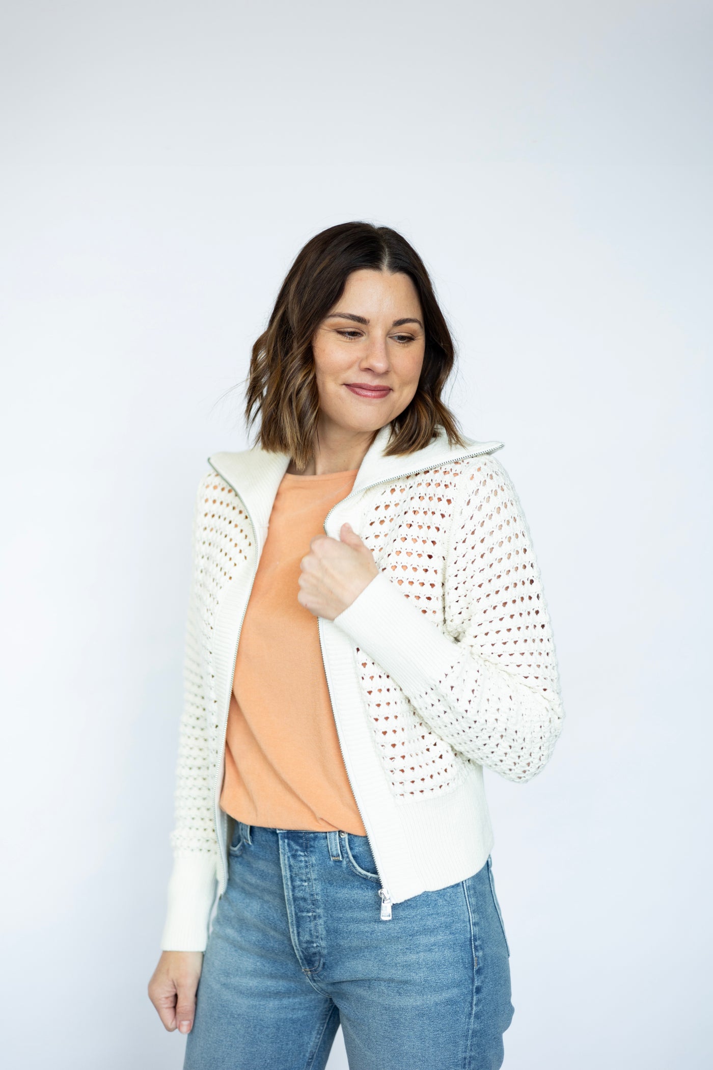 Open knit jacket for women