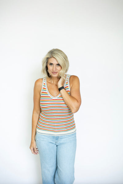 Rainbow striped knitted tank
