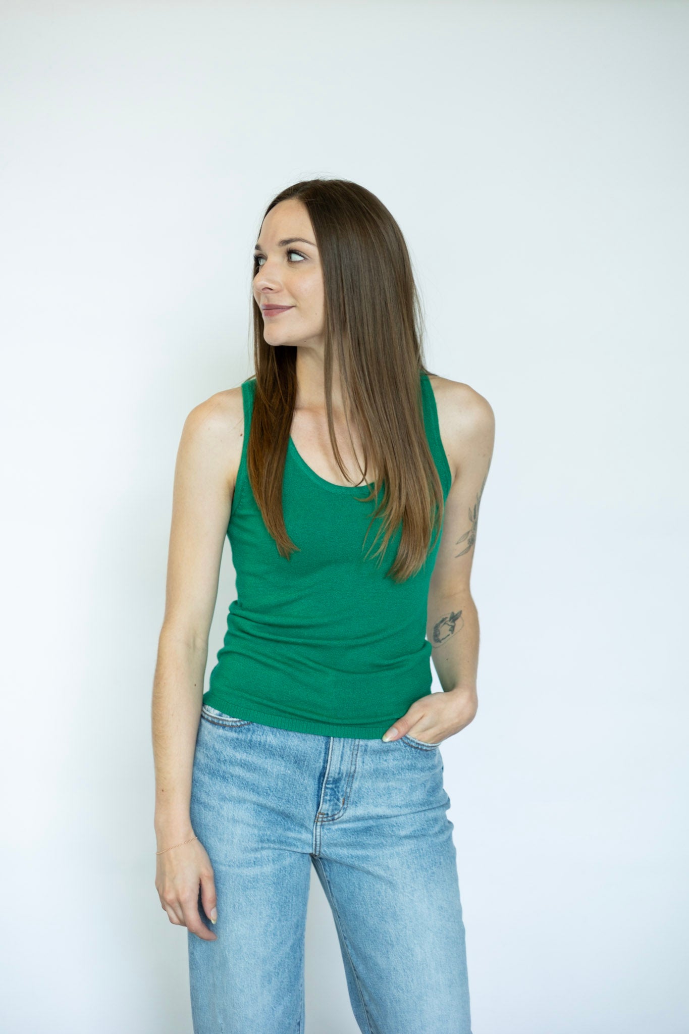 Knitted green tank top for women