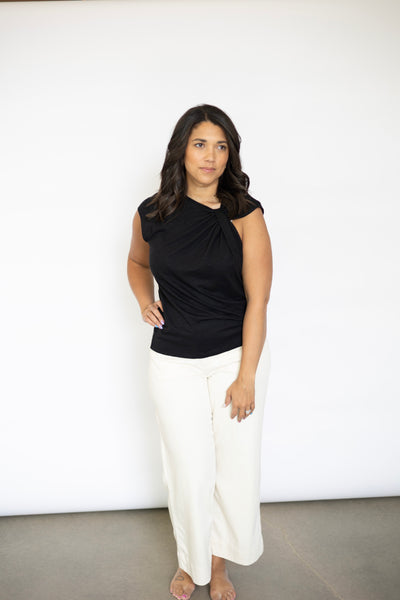Elevated twisted shoulder tee