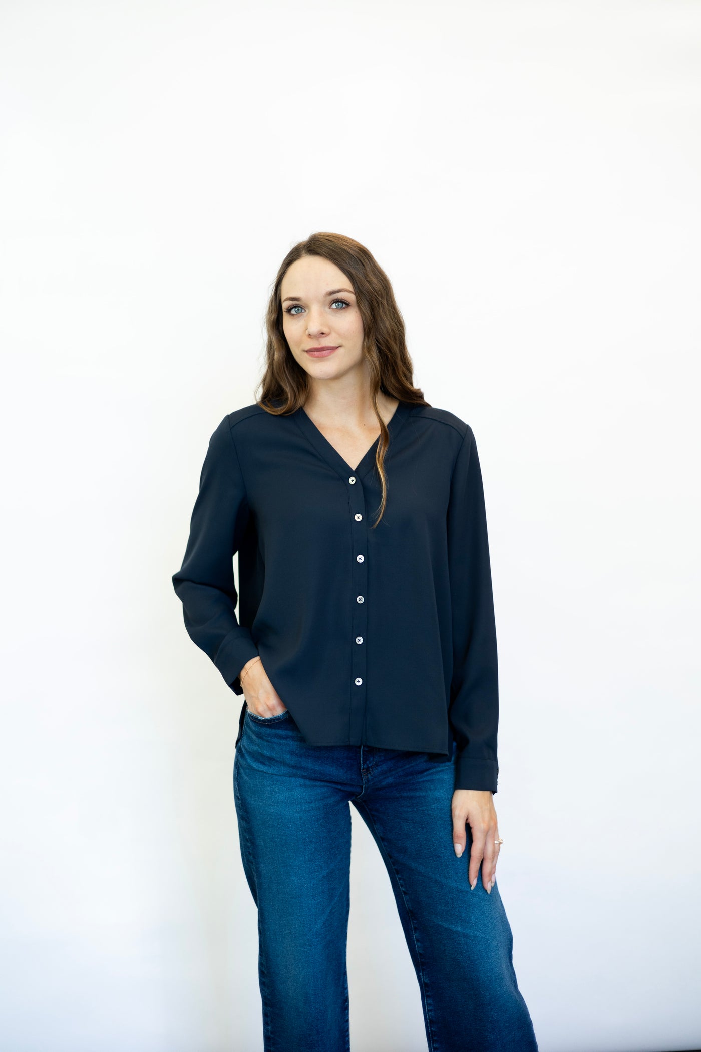 V-Neck Button Down Blouse