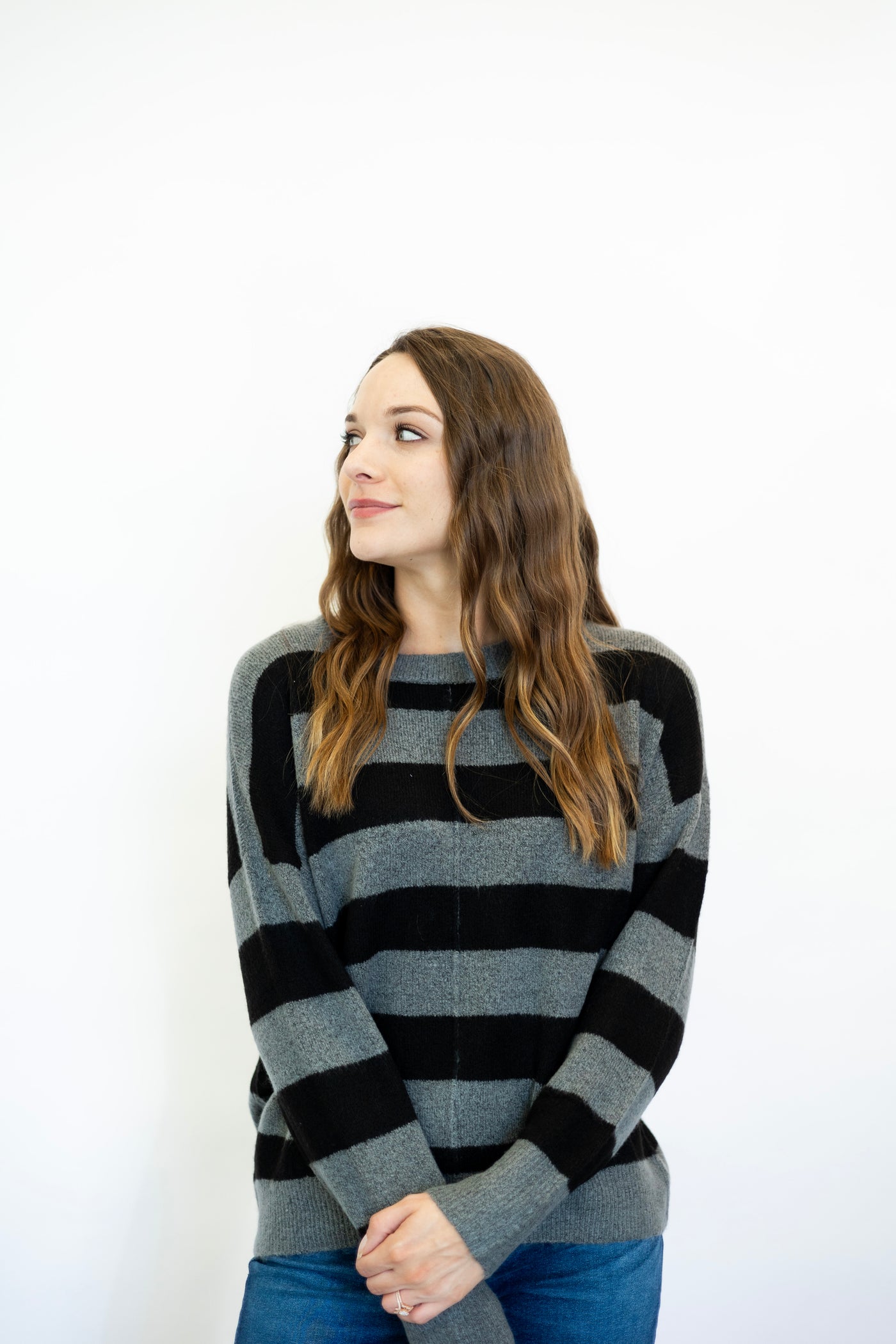 Stripe Crew Long Sleeve Knit Sweater