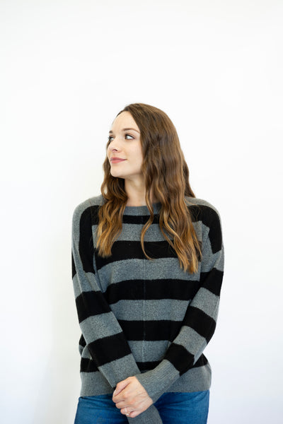 Stripe Crew Long Sleeve Knit Sweater