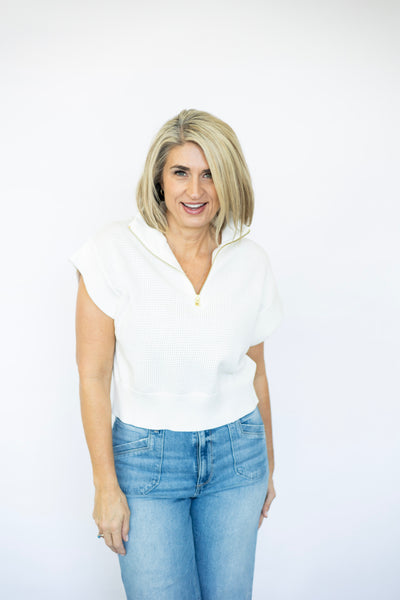 Women's open knit quarter zip sweater